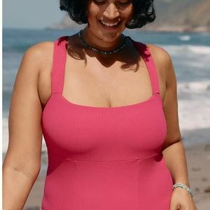 NOMADS Plus Wave One-Piece Swimsuit ANTHROPOLOGIE Women 1X Rib Knit Vibrant Pink